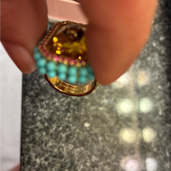 Kurt Geiger Gold and Turquoise Ring, size 6-6.5. - Picture 7 of 11